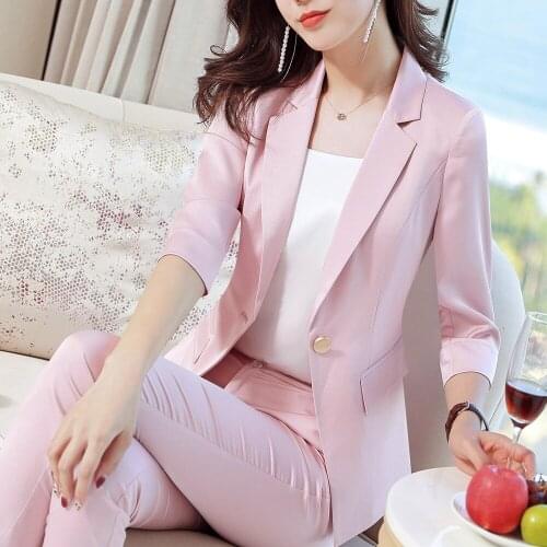 Womens suit two-piece 2019 summer new style solid color slim suit jacket was thin casual trousers temperament womens clothing