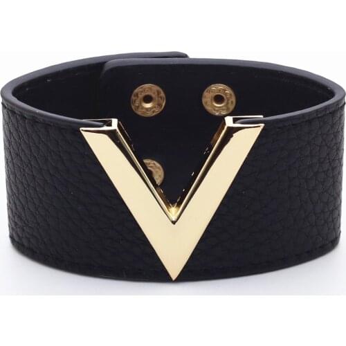 Geometric Leopard Black V Big Wide Handmade Leather Bracelets Women Fashion Girl Bangle Female Jewelry New Design