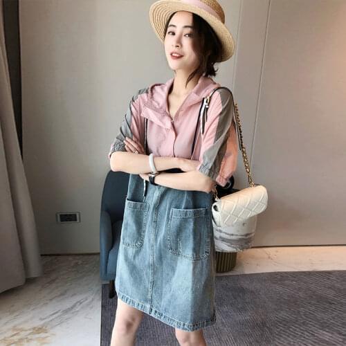 Women Fashion 2020 Summer Casual Jeans Dress Short Sleeve High Quality Splice Hooded Denim Sundress Turn Down Collar Dress F52