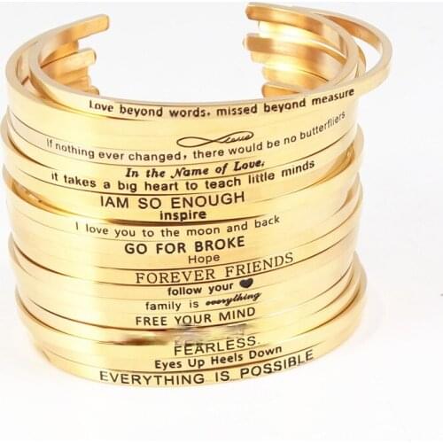 1pc Gold Custom Stainless Steel Engraved Message Bracelet Personalized Positive Inspirational Letter Bangle for Women