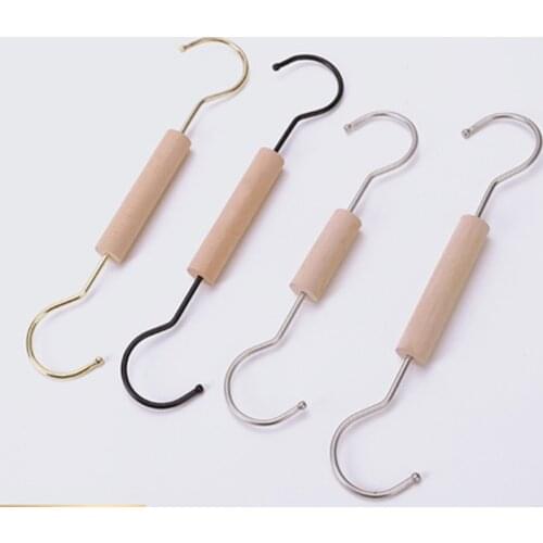 10pcs/lot Beech Wood Metal Clothes Hanger S Shape Clothing Hook Multifunction Hangers for Bag Belts Ties Pants Towels