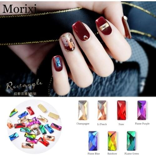 10pcs/bag nail art rhinestones Rectangle shape flat back diamond rainbow color glass diamond for 3D nail art decoration MZ108