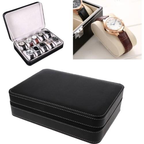 10 Slots Watch Zipper Travel Box Leather Display Case Organizer Jewelry Storage