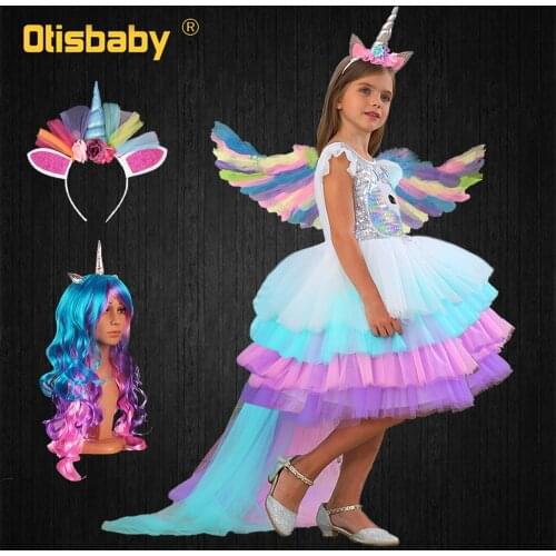 Summer Girls Unicorn Dress Halloween Rainbow Pony Costume Princess Toddler Girls Backless Tutu Dress Child Evening Party Dresses