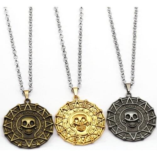 Gold Coin Pirates of the Caribbean Necklace Metal Chain Choker Necklaces & Pendants For Women Men Gift Colar Jewelry Kolye 10969