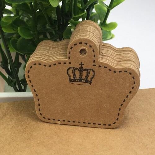 400Pcs/Lot 5x4cm Brown Crown Design Handmade Paper Cardboard Head Tag For DIY Birthday Wishing Card Tags Available Jute Twine