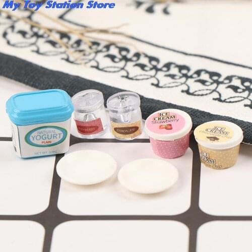 7Pcs/Set Dollhouse Miniature Yogurt ice cream Milk Egg Pudding Cup Toys Doll Food Miniatura Kitchen Accessories