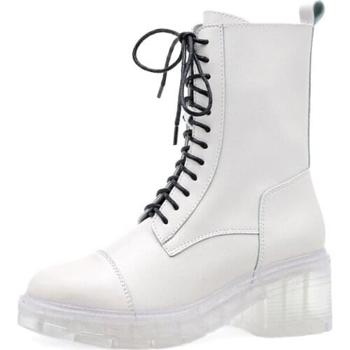 Motorcycle Boots Vintage Combat Autumn Boots white Punk Goth Women Boots Women Biker PU Leather Short Boots Bota Feminina LJB193