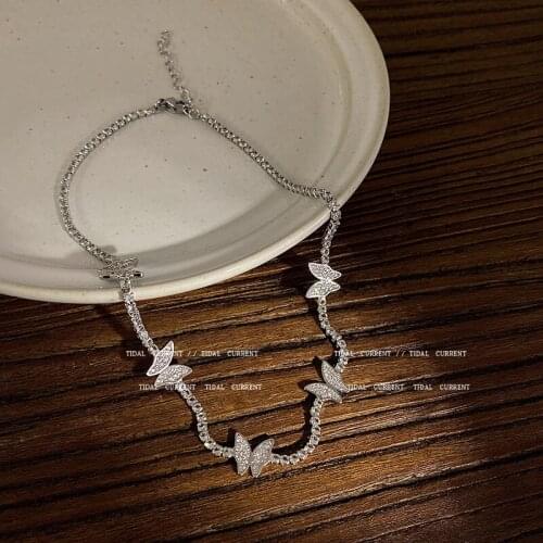 Fashion Bling Zircon Butterfly Tennis Chain Choker Necklace for Women Silver Color Necklaces Wedding Bridal Party Jewelry Gift