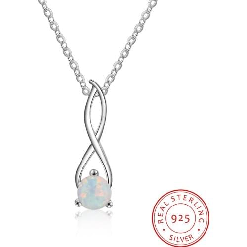 Infinity Shape Round White Opal Necklace 925 Sterling Silver Pendant Necklaces for Women Chain Link Necklaces Female Silver 925