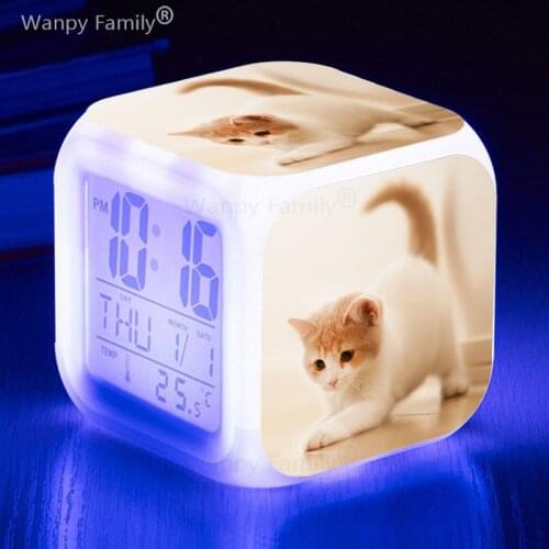 Ragdoll Pet Cats Alarm Clock LED 7 Color Luminous Digital Alarm Clock For Kids Festival Gift Color Changing Touch Light Clocks