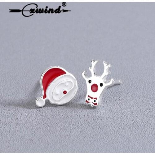 Cxwind Fashion Cute Red Nose Earring Jewelry Enamel Santa Claus with Deer Stud Earrings for Women Girl Christmas Gift oorbellen