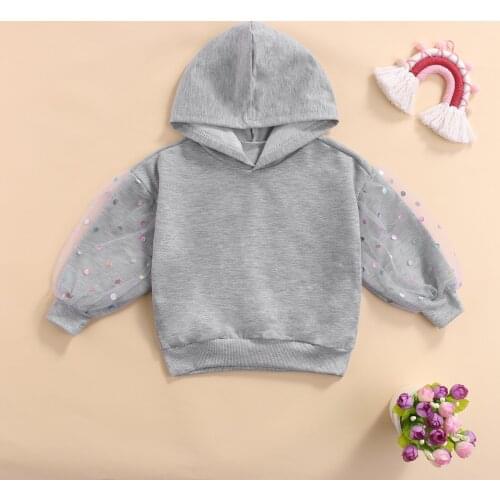0-6Y Kids Girls Hoodies Tops 2021 Autumn Solid Color Sequin Yarn Long Sleeve Pullover Hooded Sweatshirts Casual Baby Clothes