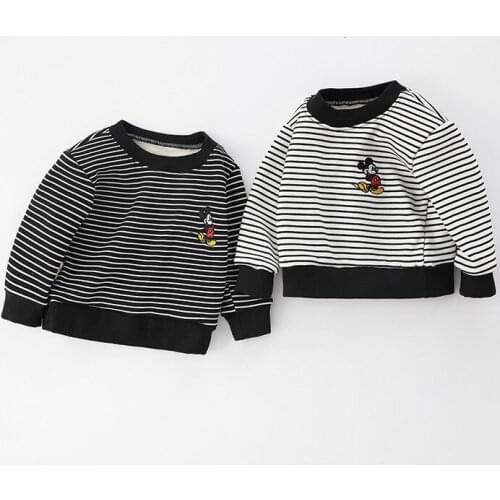 Designer Brand Baby Clothes Winter Childrens Warm Clothing Girls Long Sleeve Thick Fleece Baby Underwear Striped Mickey Tops