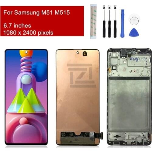 For Samsung M51 LCD Display Digitizer Touch Screen Assembly With Frame For Samsung M515 M515F SM-M515F/DSN LCD Replacement Parts
