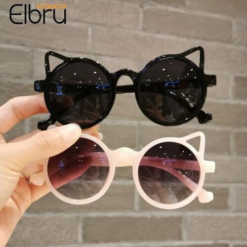 Elbru 2021 New Children Round Sunglasses Cute Cat Ear Transparent Colorful Lens Sunshade Retro UV400 Sun Glasses For Boys Girls