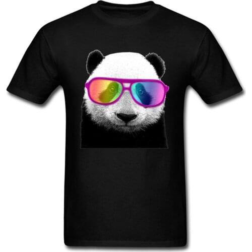 Funky Mens TShirt Group Men T Shirt Panda Bear With Rainbow Glasses Tops Tees Cotton Fabric Gay Pride Hip Hop T-shirts Animal