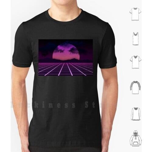 Retro 80s Sunset T Shirt DIY Cotton Big Size 6xl Retro 80s Sunset Tron Outrun Aesthetic Game Miami Vice Miami Vice Drive
