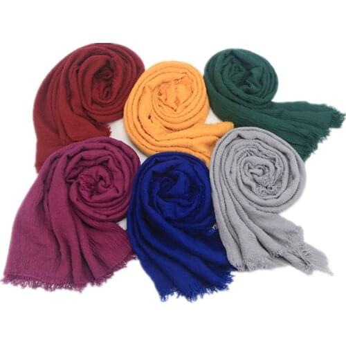 Cotton Linen Crinkle Cloud Hijab Soft Scarf Shawl Wraps Islam Muslim A343