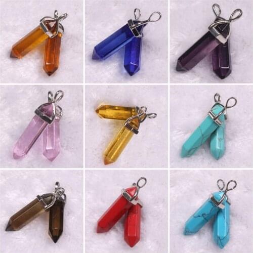 Stones Natural Necklaces Beads Pointed Pendant Hexagonal Healing Reiki Chakra