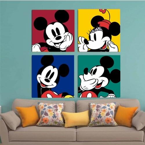 Disney Cartoon Canvas Painting Mickey Mouse and Minnie Poster and Print Cuadros Wall Art Picture for Children Bedroom Decoration