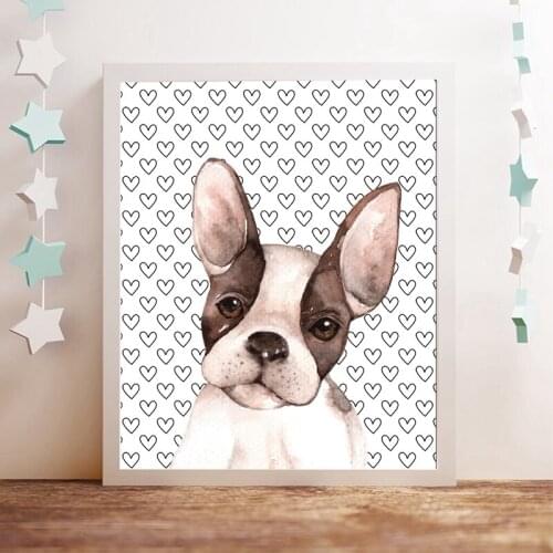 Heart Boston Terrier Canvas Poster Nursery Wall Art Print Painting Funny Welsh Corgi Dog Watercolor Picture Baby Room Decoration