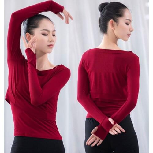 Adult Modal Belly Dance Crop Top Long Sleeve Shirt Tank Vest Costume for Women Yoga Dancing Clothes Dancer Wear Clothing 2 Pcs