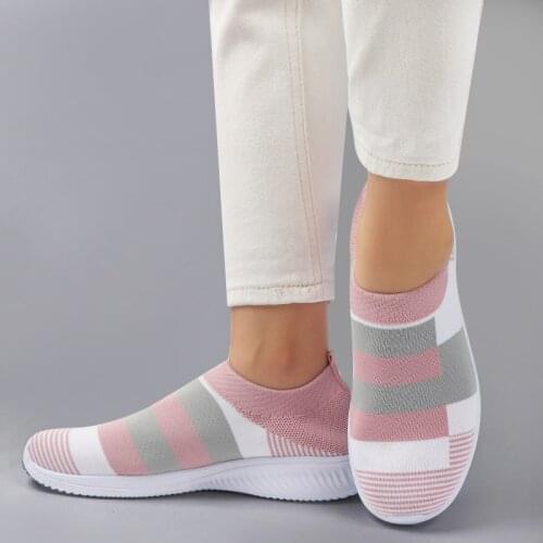 Women Sneakers Shoes Woman Striped Sock Sneakers Slip On Knitted Vulcanized Shoes Causal Trainers Zapatillas Mujer Deportiva
