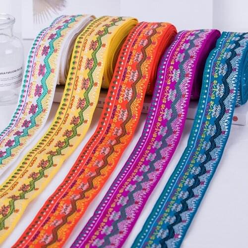 New 4.5cm 10 meters Vintage Ethnic Embroidery Lace Ribbon Boho Lace Trim DIY Clothes Bag Accessories Embroidered Fabric 7 color