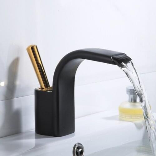 Bathroom Basin Faucet Brass Sink Mixer Tap Hot & Cold Lavatory Crane Deck Mounted Single Handle Waterfall Water Tap