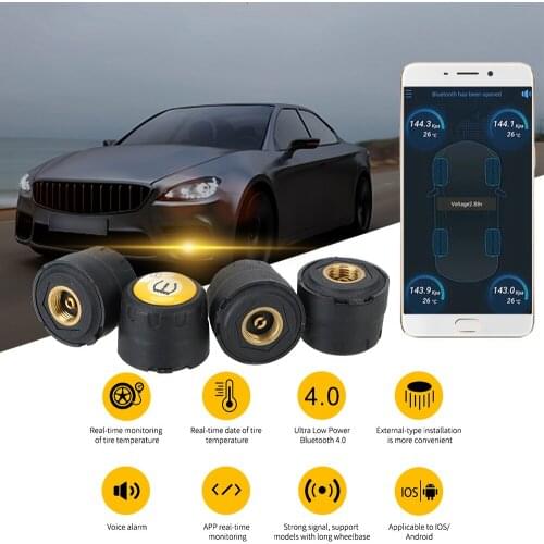 LEEPEE External Alarm Tire Pressure Sensor Car Tire Pressure Sensor Bluetooth 4.0 5.0 Android iOS BLE TPMS APP Display Universal