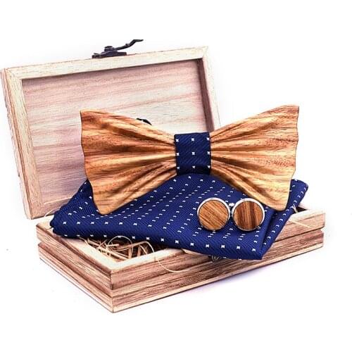 Linbaiway Mens Wooden Bowtie Pocket Square Cufflinks Set Polyester Handkercheif Bow Tie Suit Wedding noeud Papillon Man Tie