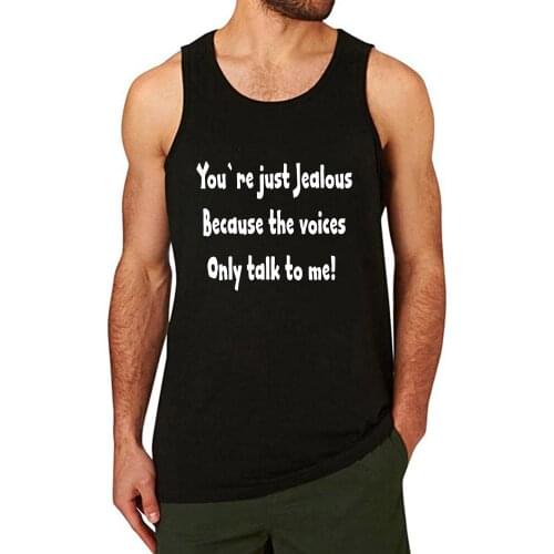Lyprerazy Mens YOUR JUST JEALOUS VOICES ONLY TALK TO ME Workout Gym Funny Printed Tank Top
