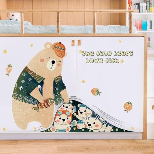 Cartoon Bears Baby Nursery Wall Stickers Animal Boy Girl Kids Room Warm Wall Decoration DIY Vinyl Wallpaper Art Furniture Decals