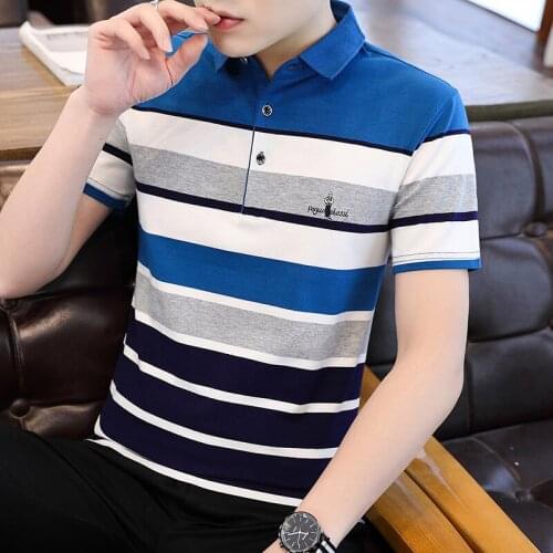 Men Striped Polo Shirt Men Short Sleeve Cotton Summer Casual Business Polo Shirt Plus Size Men Top Clothes