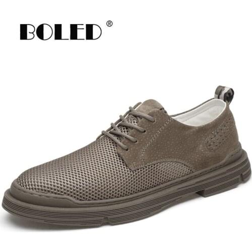 Comfortable Suede Leather With Mesh Men Shoes Designer Vintage Casual Shoes Lace Up Moccasins Walking Shoes Men