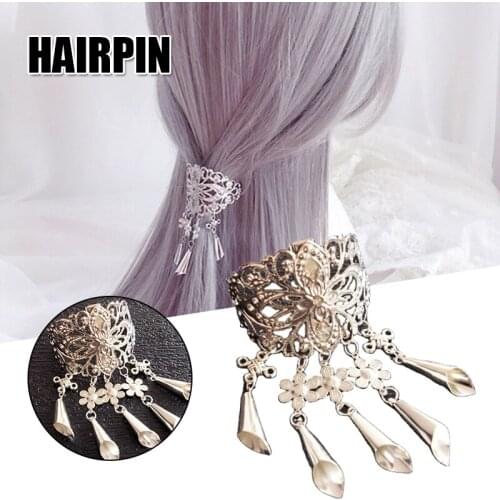 Girls Retro Hollow Alloy Crystal Hair Clips Tassel Pendant Female Metal Hair Pins Hair Accessories Tools SK88