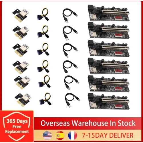 PCIE Riser 1x To 16x Express Extension 6Pin Powered Riser Adapter Card with temperature sensor For Bitcoin GPU Mining Rig ETH