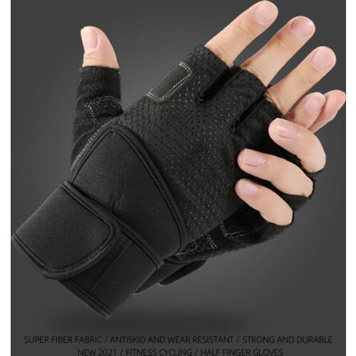 Men Fitness Heavyweight Training Gloves Bodybuilding Half Finger Gloves Silicone Non-Slip Extended Long Wrist Warp Weightlifting