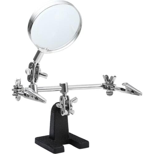 Helping Hand Magnifier Metal Base Glass Lenses 2 Alligator Clamps Third Hand Magnifying Watch Repair Tools Loupe Jewelry Reading