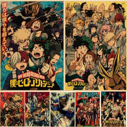 Janpnese Anime My Hero Academia Retro Poster Bakugo Deku Shoto Todoroki Wall Stickers For Living Room Home Bar Art Decoration