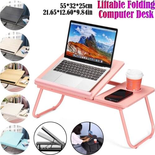 Adjustable Laptop Table for Bed Sofa Portable Notebook Tray Lap Tablet Computer Stand for Eating Writing Reading with Cup Holder