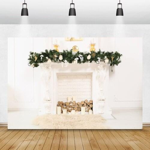 Christmas Photozone Clock Garland Fireplace Interior Photography Backgrounds New Year Home Decor Backdrop Photocall Photo Studio