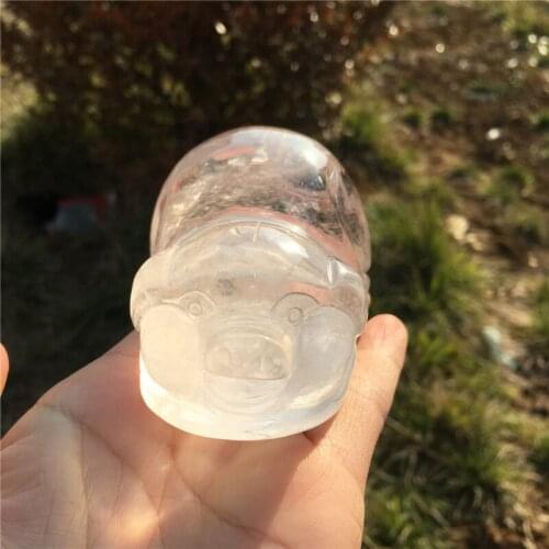 Lucky fortune pig large size natural clear quartz crystal pig figurine healing crystals for home decoration fengshui wholesale