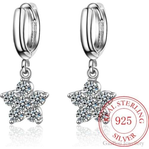925 Sterling Silver Women Luxury Classic Earrings Zircon Star Dangle Charm Stud Earring Girl Elegant Jewelry Vintage Gifts New
