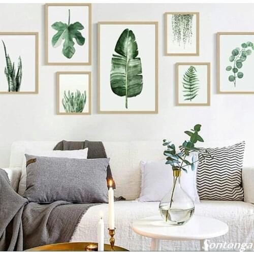 Modern Nordic Style Monstera Deliciosa Leaves Art Canvas Painting Green Plant Poster and Prints Wall Art Picture Home Decoration