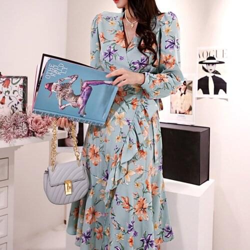 Spring autumn comfortable holiday print beach dress new arrival fashion temperamental high quality cute long a-line dress
