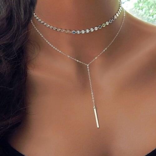 Vintage Metal Layered Necklace Women Gold Silver Color Long Chain Cross Collar Pendant Necklace Jewelry Boho Style Gift