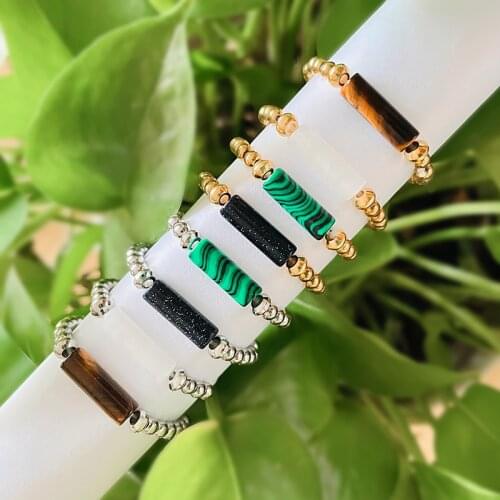 Vintage Stainless Steel Rings for Women with Natural Stones Handmade Jewelry Malachite Tigereye Wedding Ring Pary Gift Wholesale