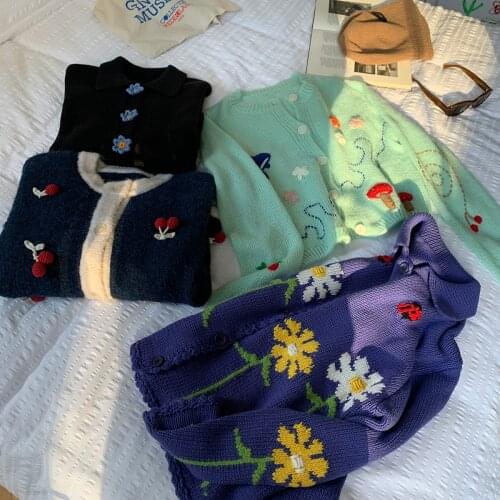 Blue Pottery Crocheted Multi-Color Sweater Cardigan Lazy Cozy Series Sunnydand Homemade 21 Autumn